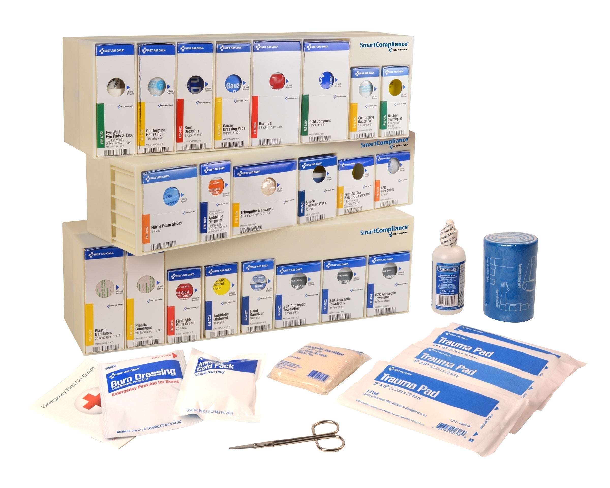 First Aid Only SmartCompliance Class B retrofit grid with organized first aid supplies