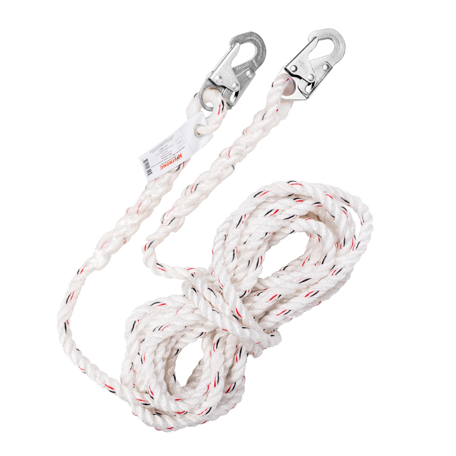 KStrong 100 ft. Vertical White Polydac Rope Lifeline with Snap Hooks at Both Ends