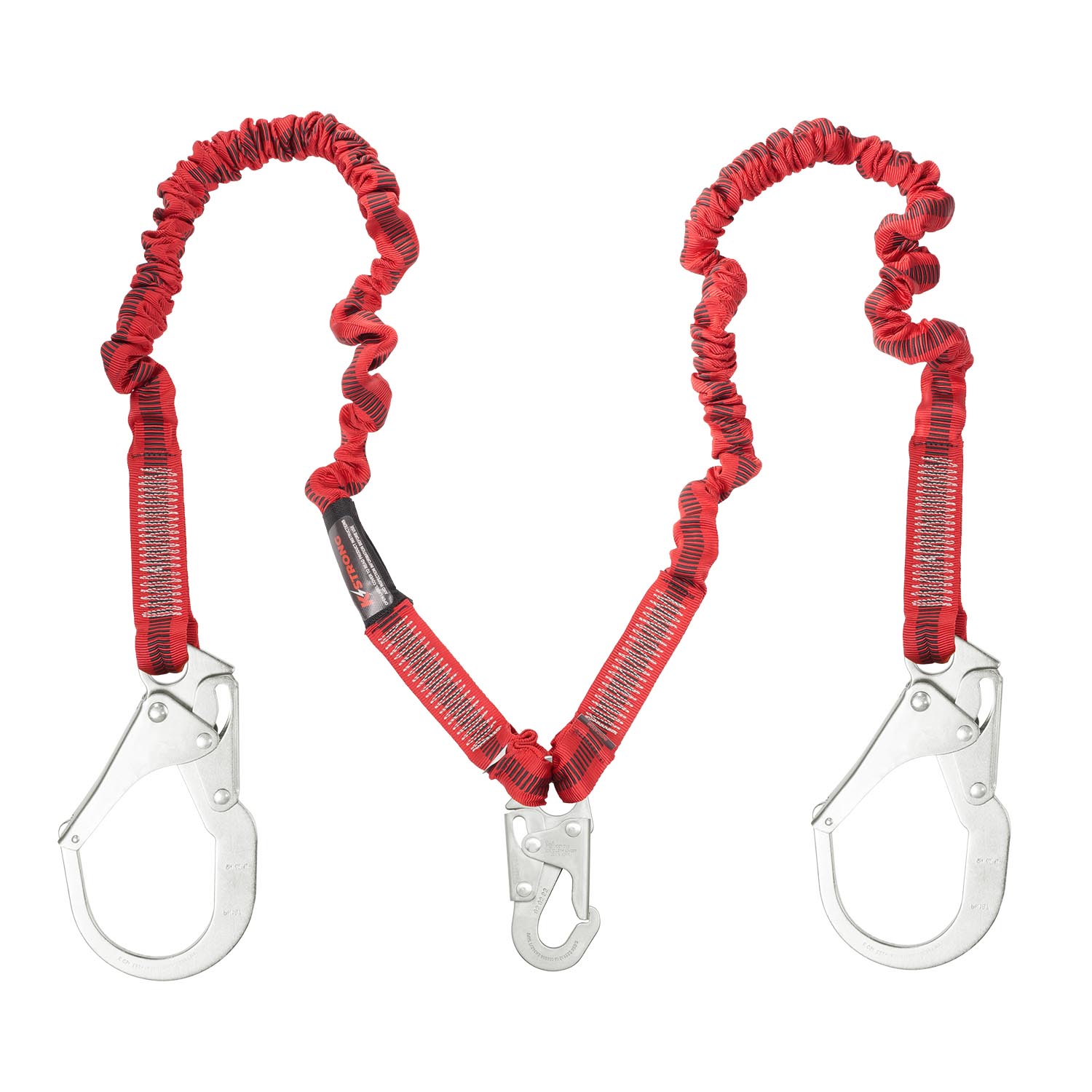 KStrong 4.5 – 6 ft. Twin Leg 100% Tie-Off Elasticated Design Shock Absorbing Lanyard with (1) Snap Hook and (2) Rebar Hooks